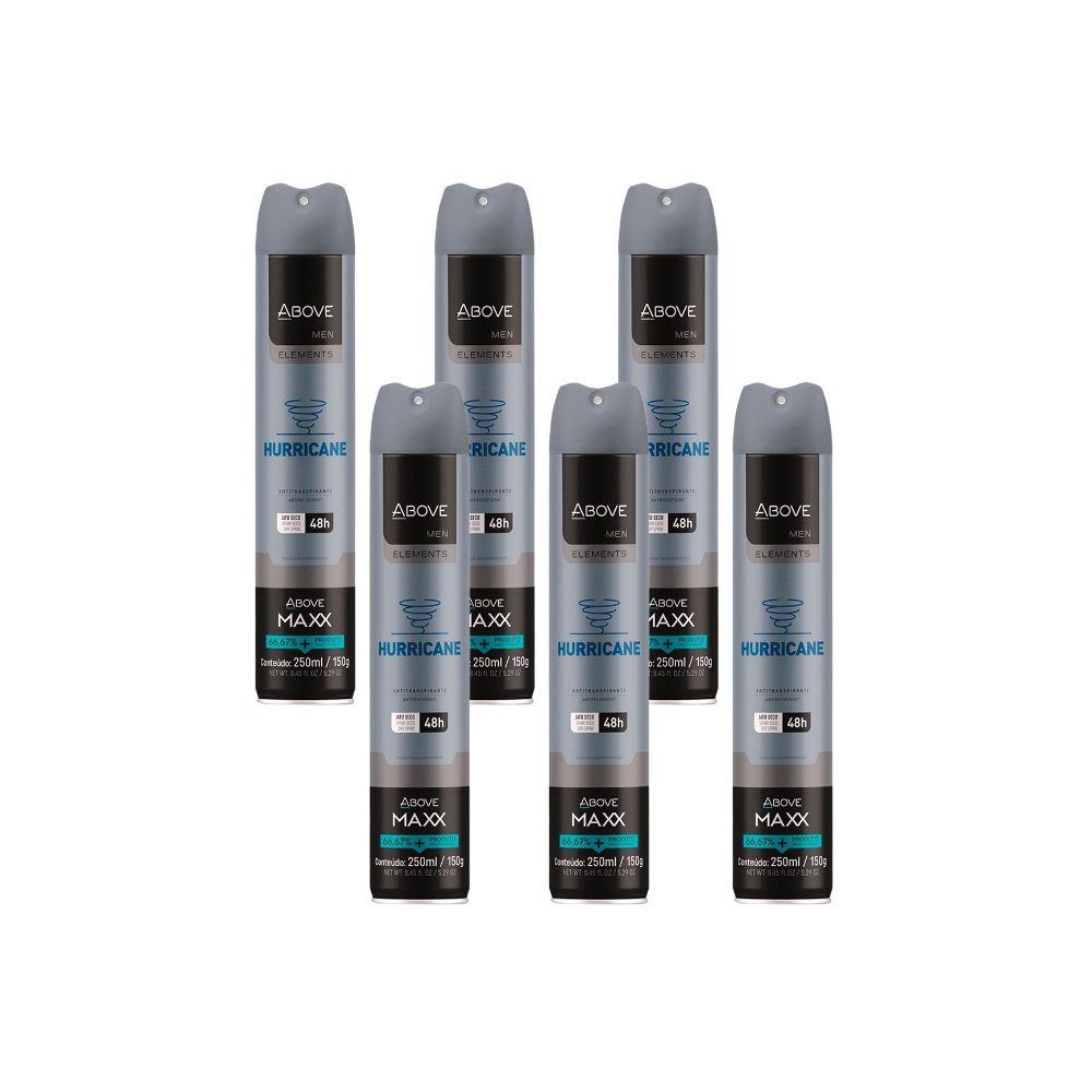 Kit 6 Desodorante Aerosol Above Maxx Elements Hurricane 250ml