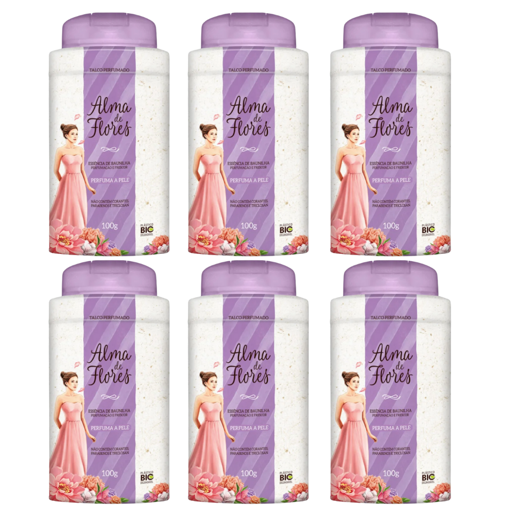 Kit 6 Talco Perfumado Alma de Flores Baunilha 100g