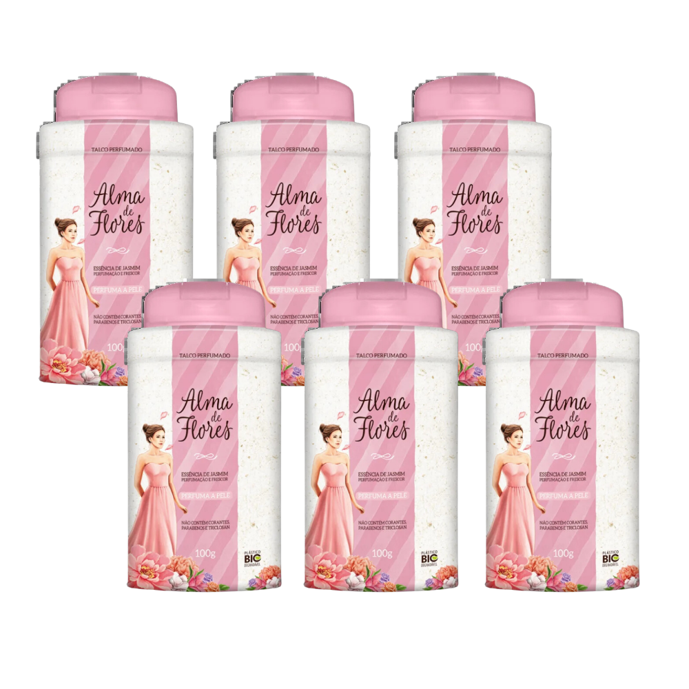 Kit 6 Talco Perfumado Alma de Flores Jasmim 100g