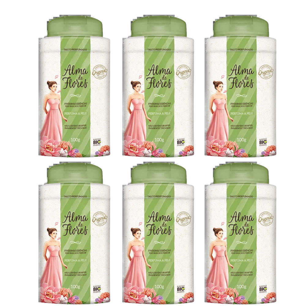 Kit 6 Talco Perfumado Alma de Flores Original 100g