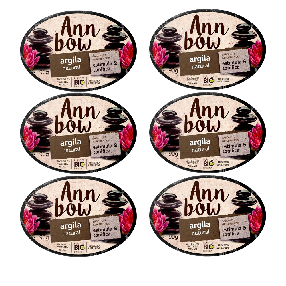 Kit 6 Sabonete Ann Bow Glicerinado Argila 90g