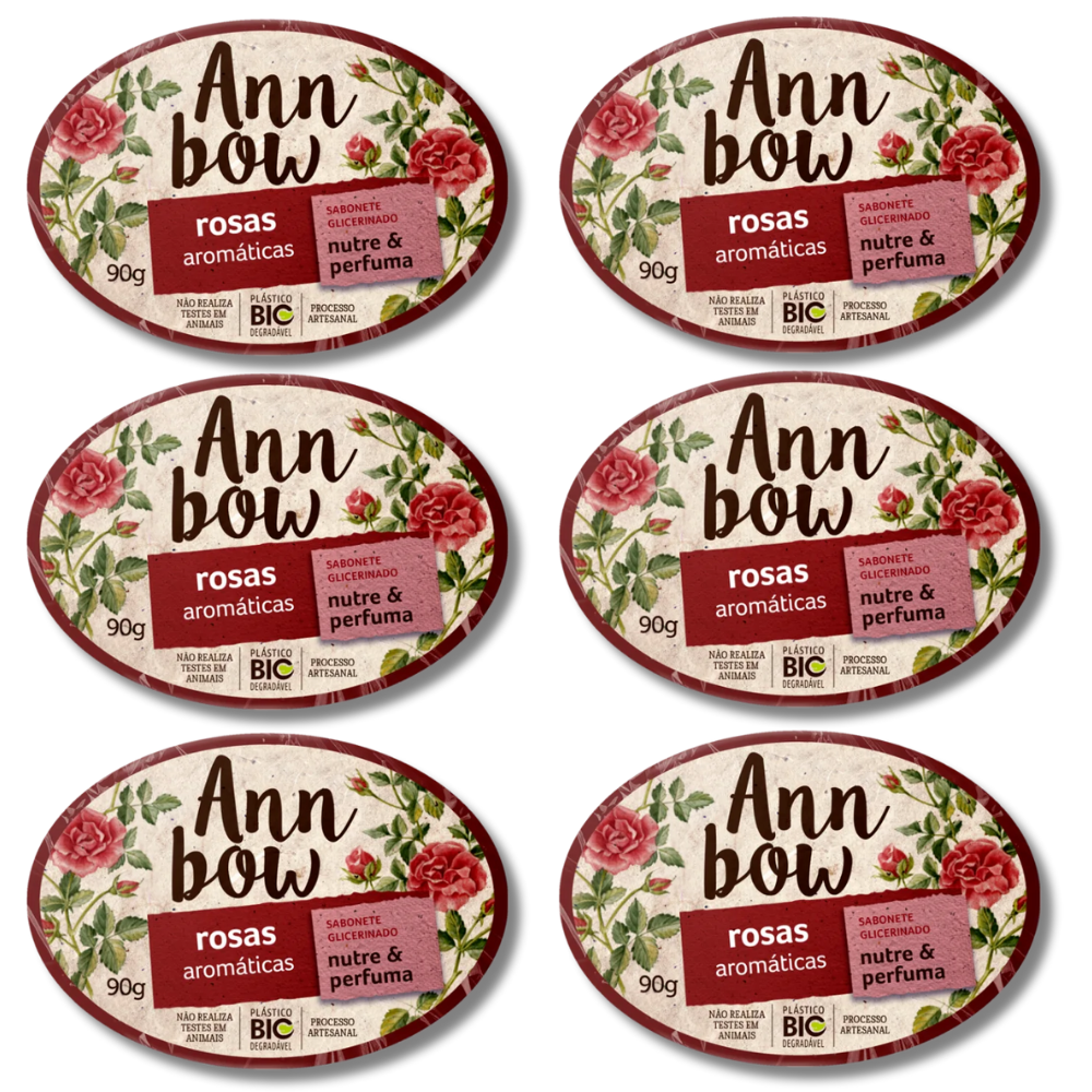 Kit 6 Sabonete Ann Bow Glicerinado Rosas Aromáticas 90g