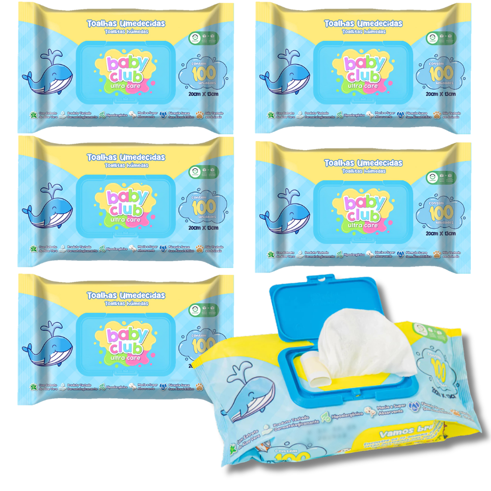 KIT 6 Toalha Umedecida Baby Club c/100