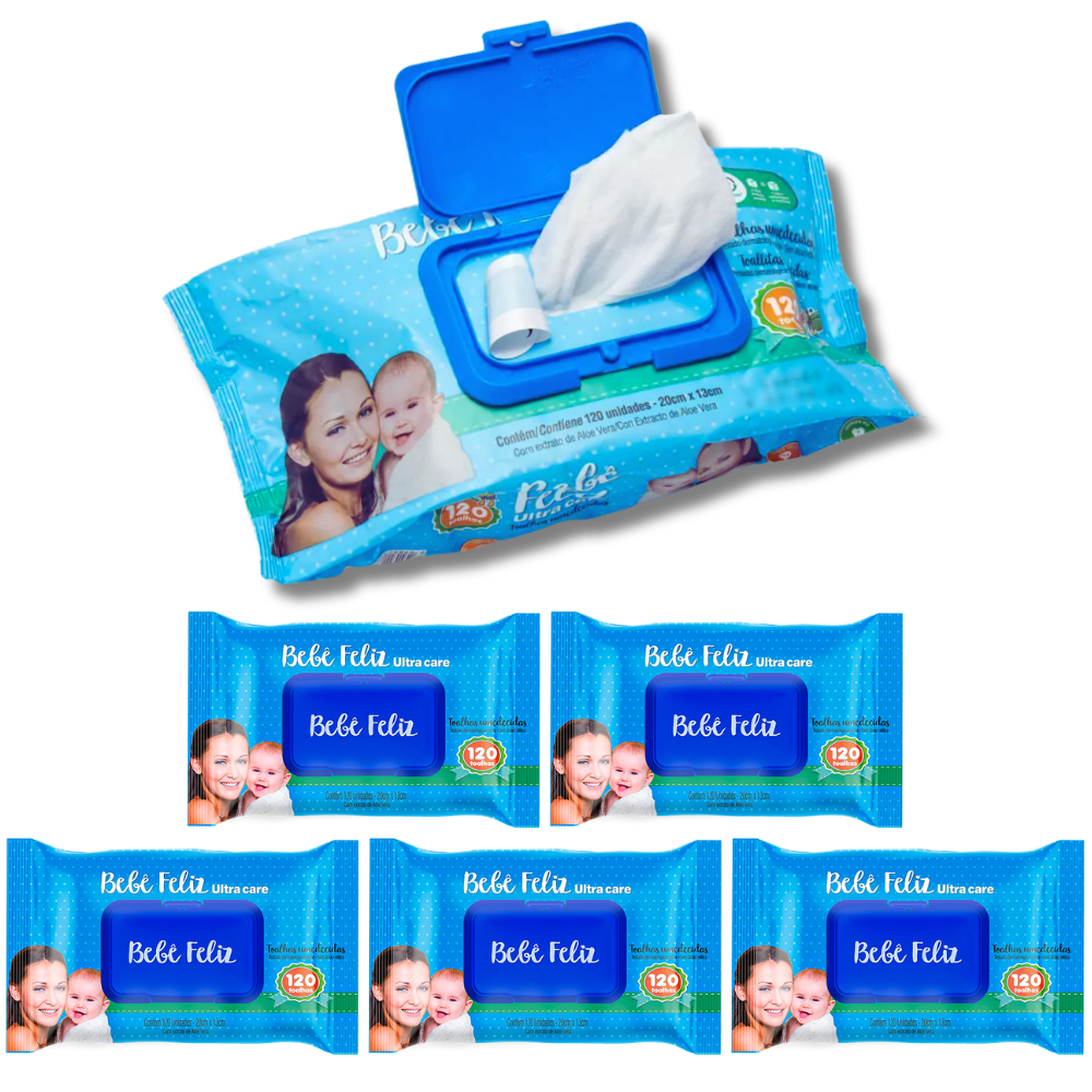 KIT 6 Toalhas Umedecidas Bebê Feliz 120 folhas
