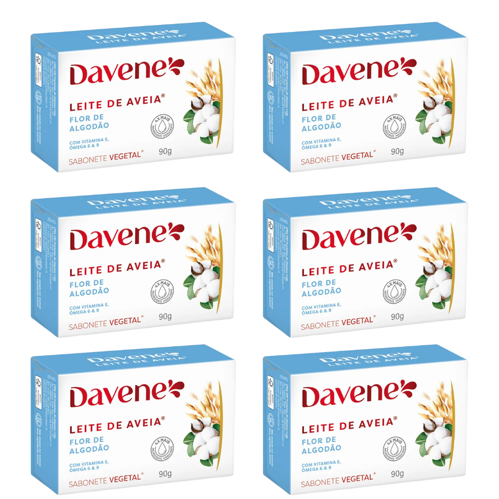 Kit 6 Sabonete Vegetal Davene Leite de Aveia Flor de Algodão - 90g