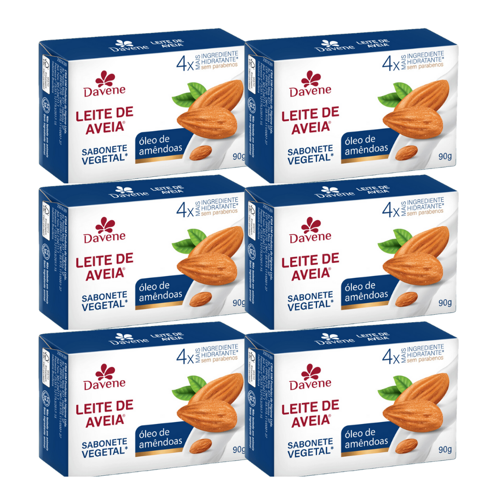 Kit 6 Sabonete Vegetal Davene Leite de Aveia Óleo de Amêndoas - 90g