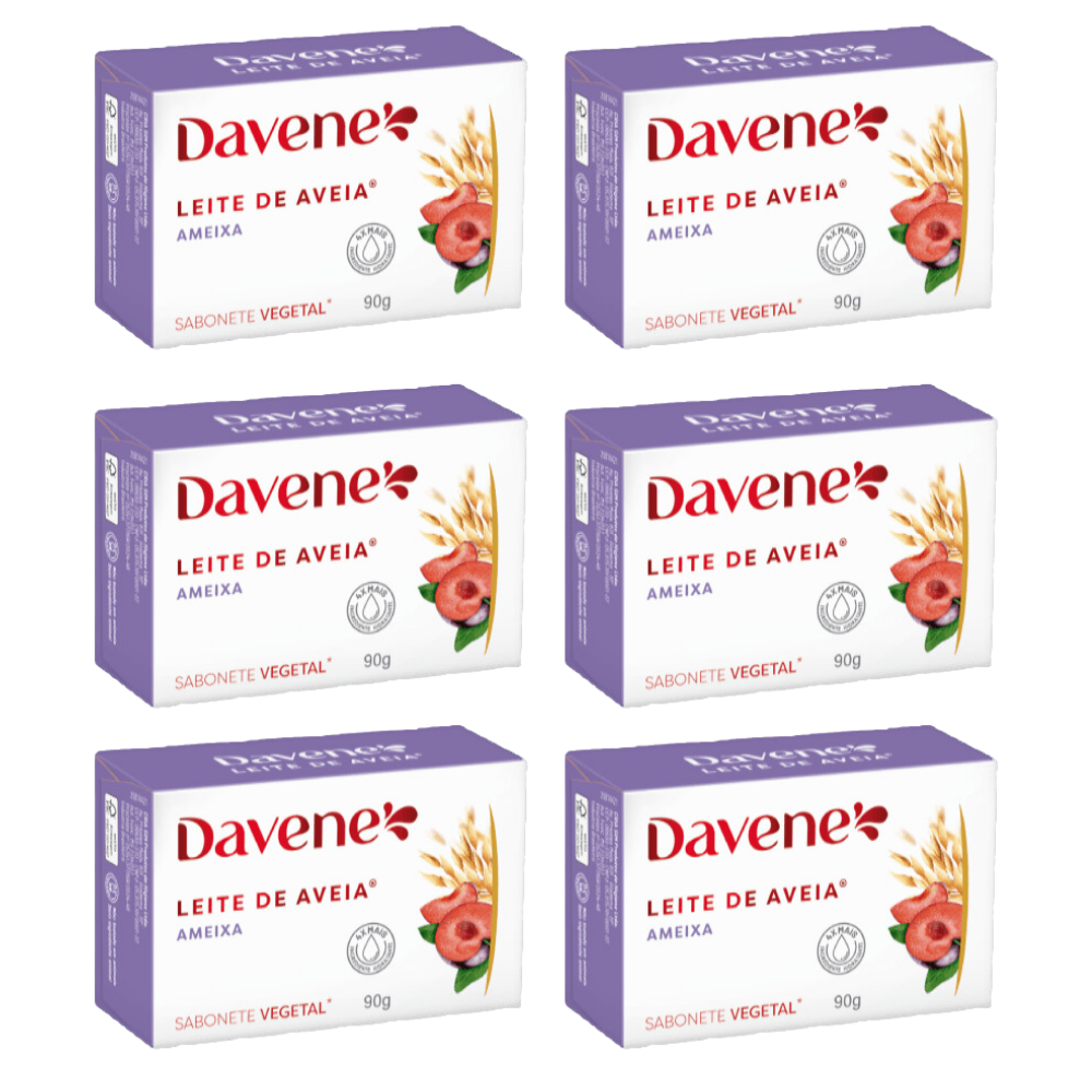 Kit 6 Sabonete Vegetal Davene Leite de Aveia Ameixa - 90g