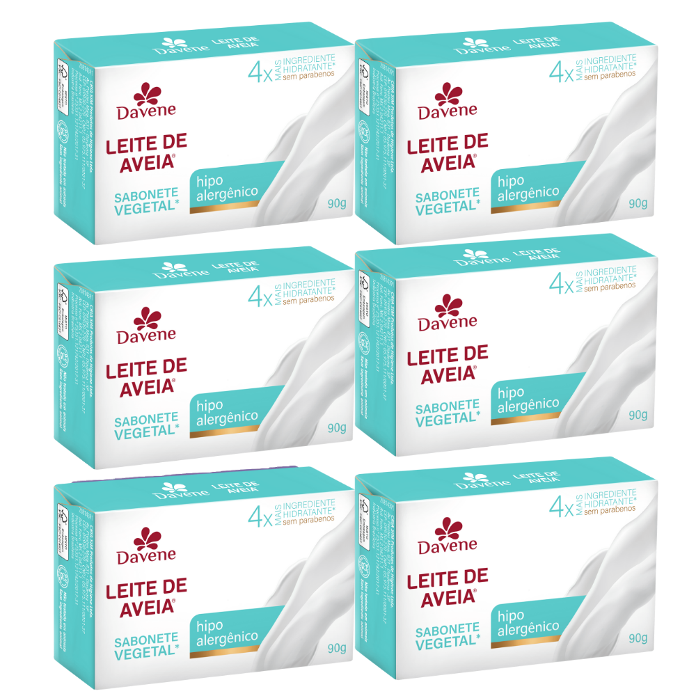 Kit 6 Sabonete Vegetal Davene Leite de Aveia Hipoalergênico - 90g