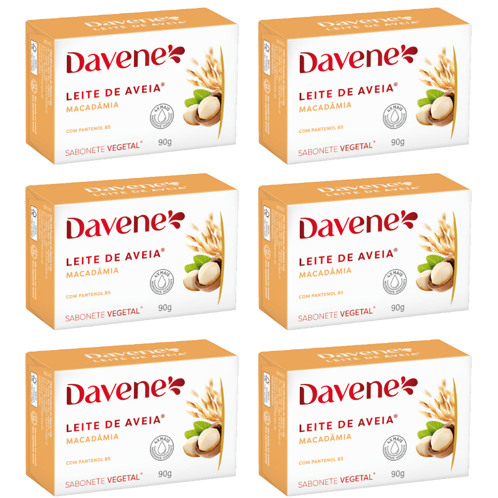 Kit 6 Sabonete Vegetal Davene Leite de Aveia Macadâmia - 90g