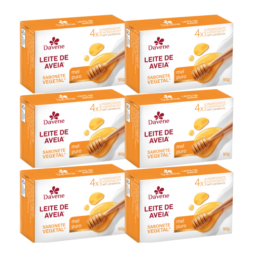 Kit 6 Sabonete Vegetal Davene Leite de Aveia Mel Puro - 90g