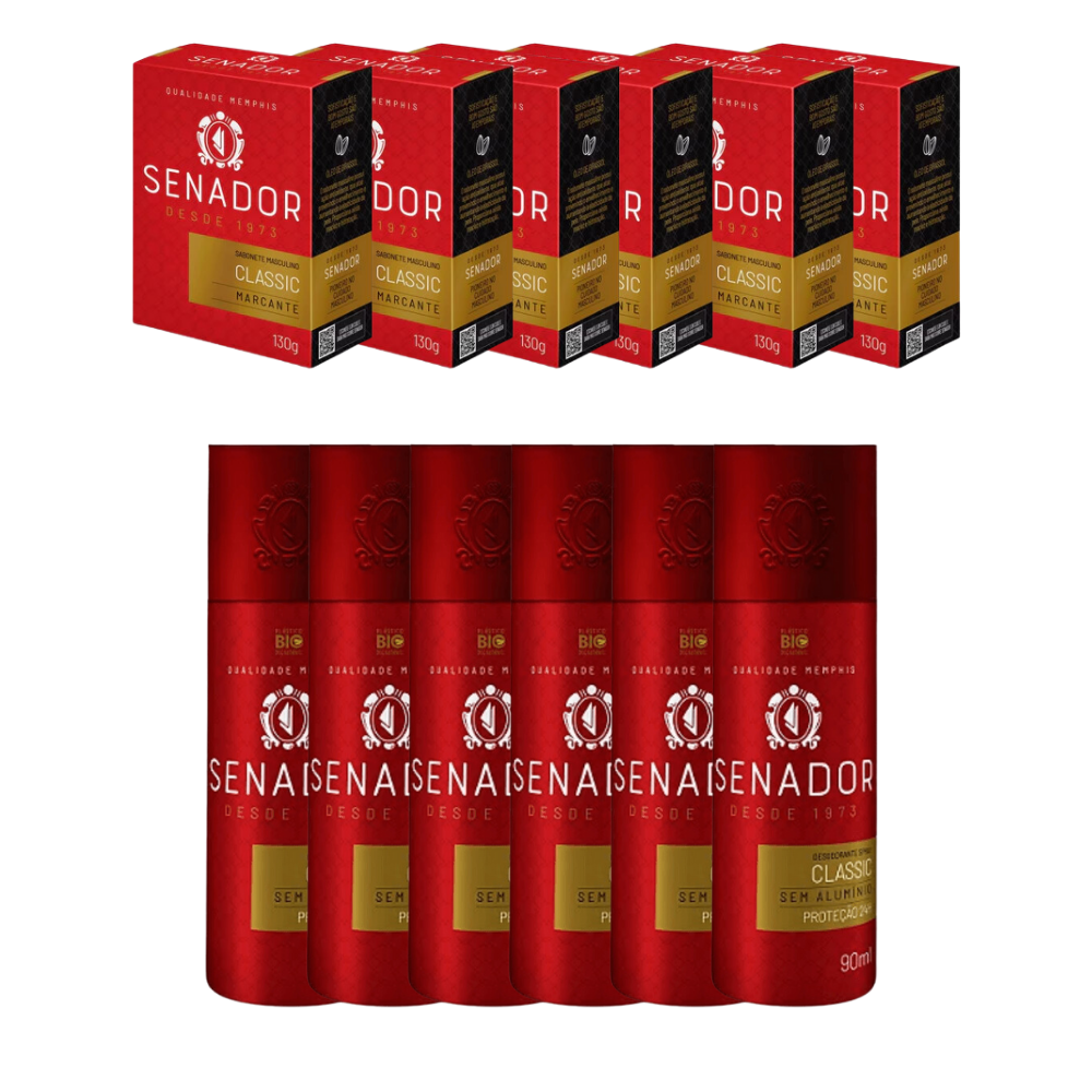 Kit 6 Sabonetes + 6 Desodorantes Senador Classic