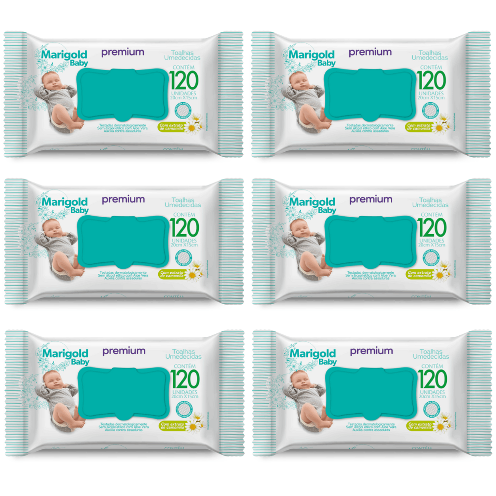 KIT 6 Toalha Umedecida Marigold Baby Camomila