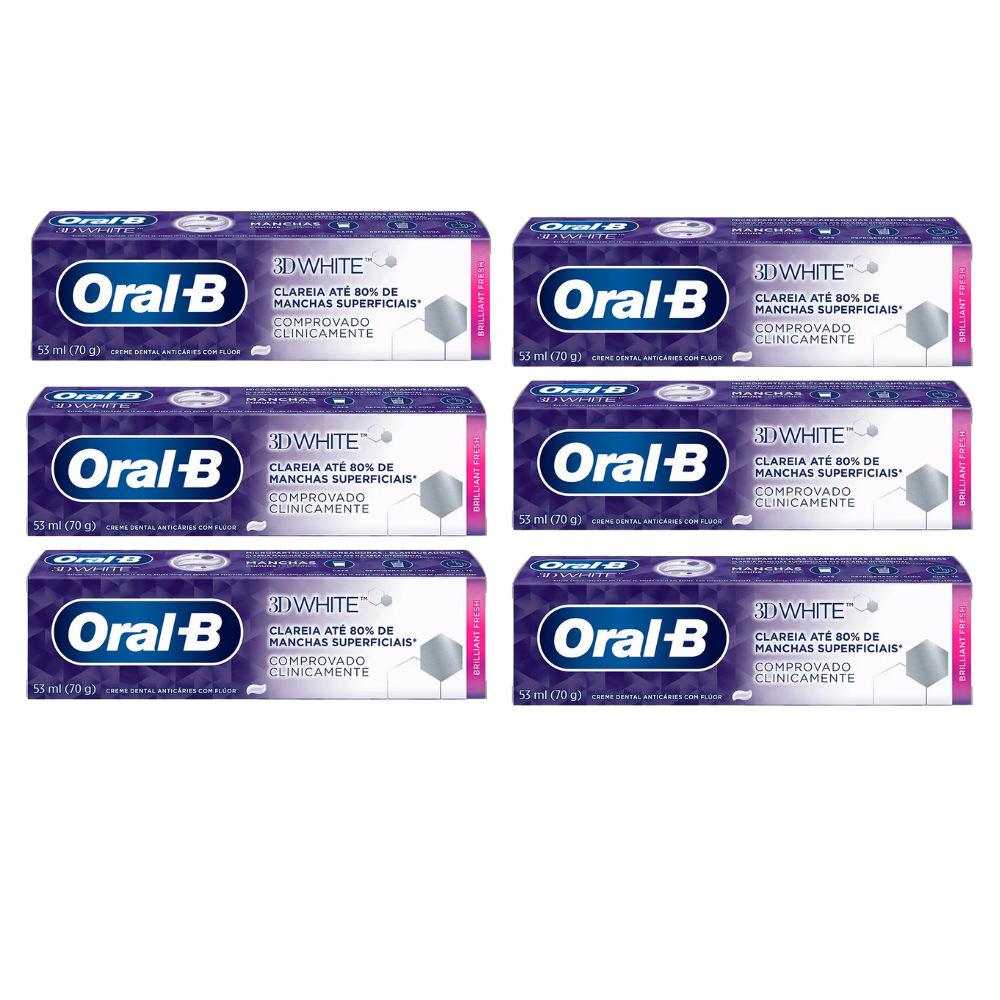 Kit 6 Creme Dental Oral B 3D White Brilliant Fresh Anticáries 70g