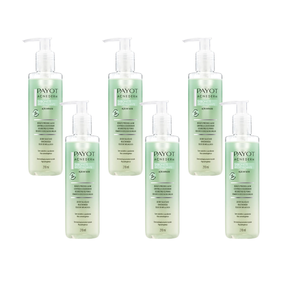 Kit 6 Sabonete Higienizante Antiacne Payot Acnederm 210ml