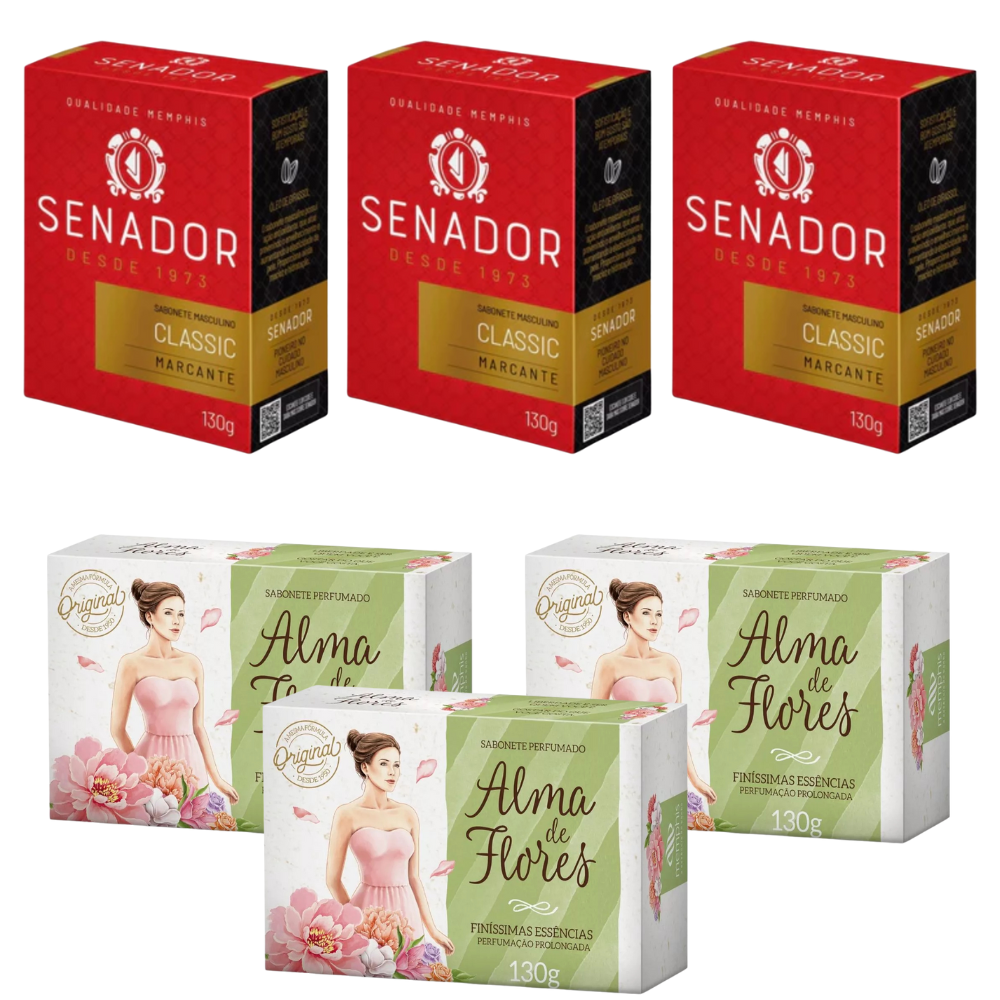 Kit 6 Sabonete Senador e Alma de Flores