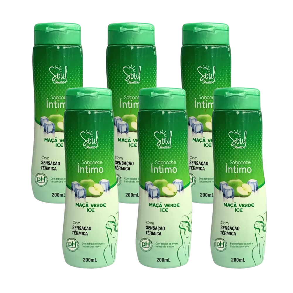 Kit 6 Sabonete Liquido Íntimo Soul Maçã Verde Ice 200ml