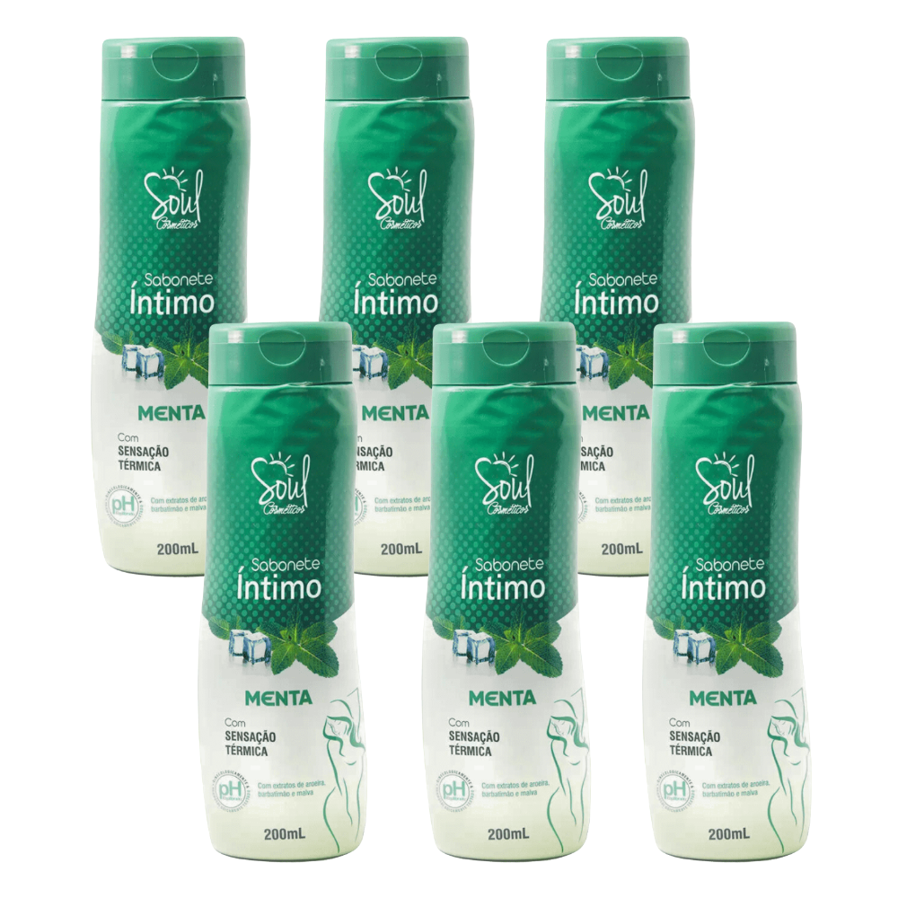 Kit 6 Sabonete Liquido Íntimo Soul Menta 200ml