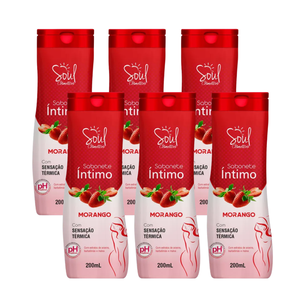 Kit 6 Sabonete Liquido Íntimo Soul Morango 200ml