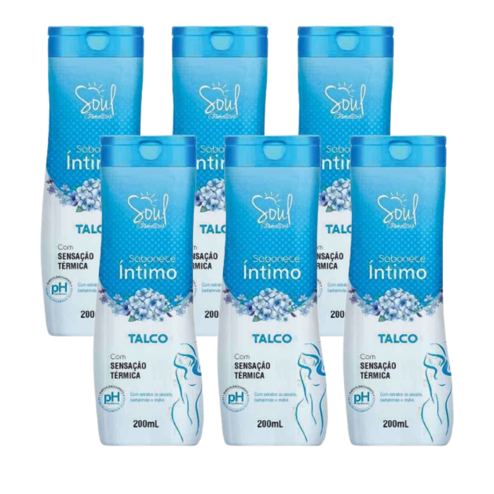 Kit 6 Sabonete Liquido Íntimo Soul Talco 200ml