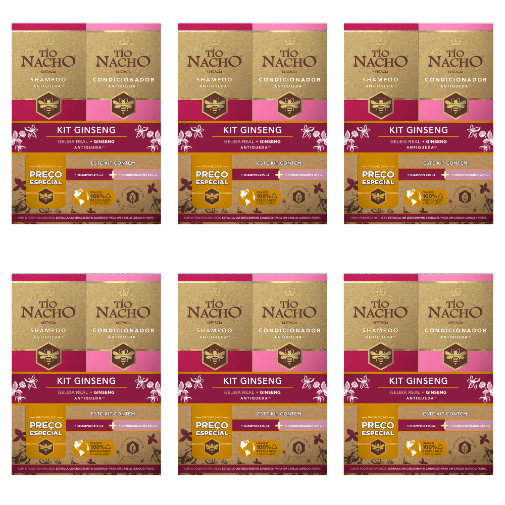 6 Kit Tio Nacho Ginseng Shampoo 415ml e Condicionador 415ml