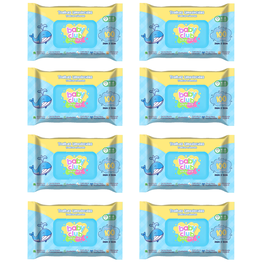 KIT 8 Toalha Umedecida Baby Club c/100