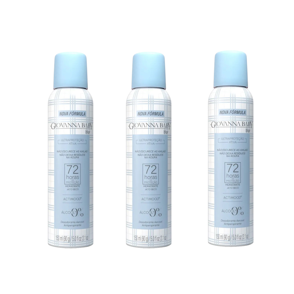 Kit 3 Desodorantes antitranspirantes Spray Giovanna Baby Blue Jato Seco 150ml cada