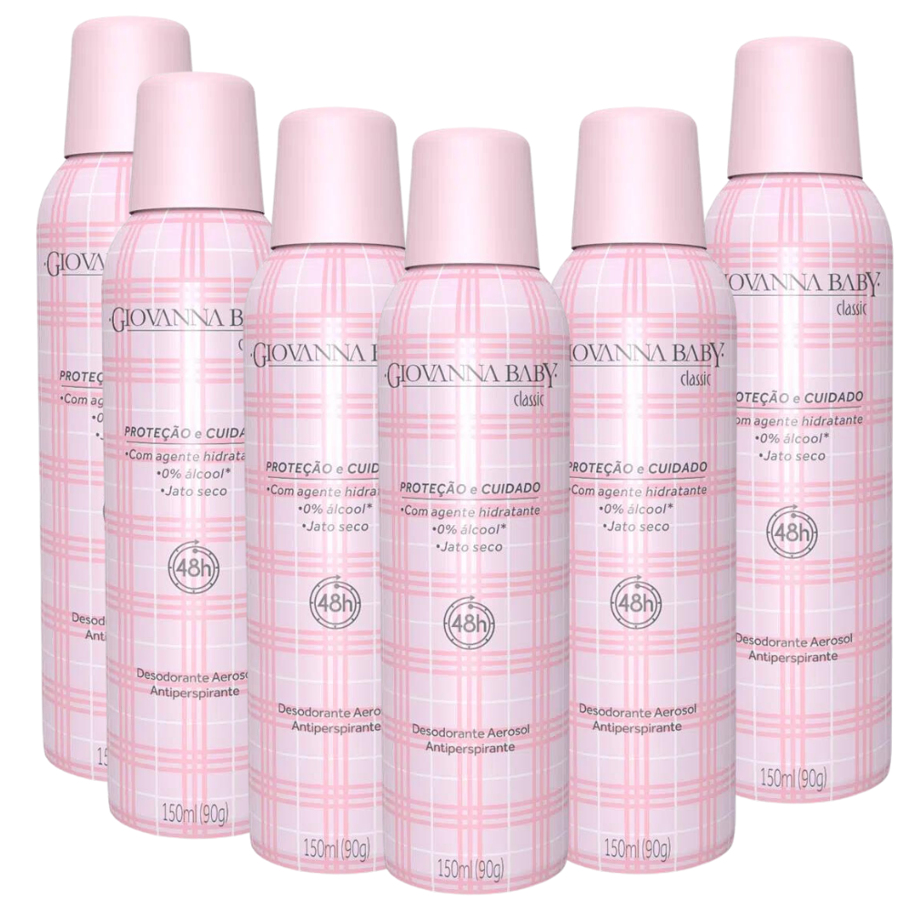 Kit 6 Desodorantes antitranspirantes Spray Giovanna Baby Classic Jato Seco 150ml cada