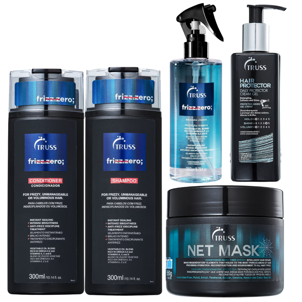 Kit Truss Linha Completa Frizz Zero + Mascara Net Mask 550g + Finalizador Hair Protector 250ml