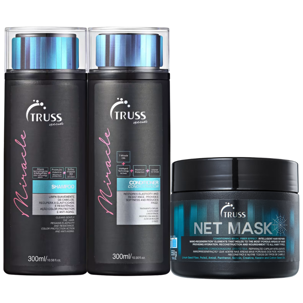 Kit Truss Shampoo e Condicionador Miracle  300ml + Mascara Net Mask 550g