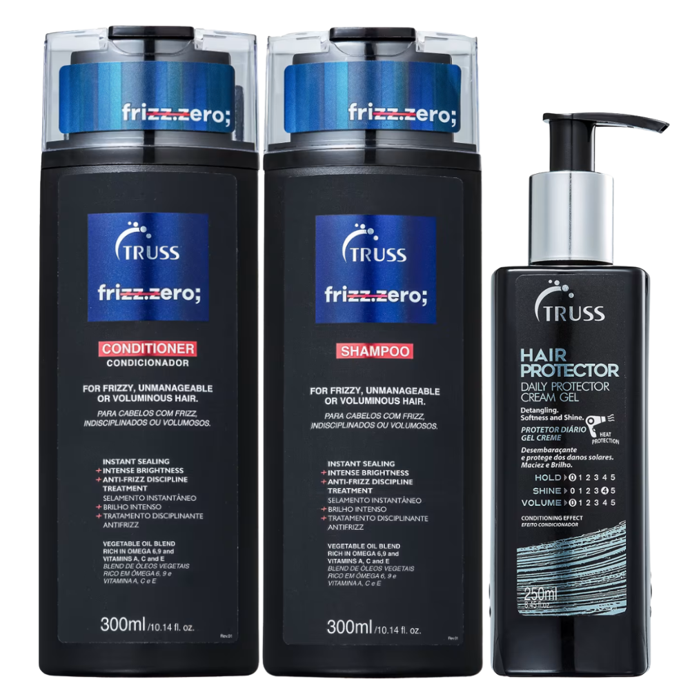 Kit Truss Shampoo e Condicionador Frizz Zero 300ml +  Finalizador Hair Proteector 250ml