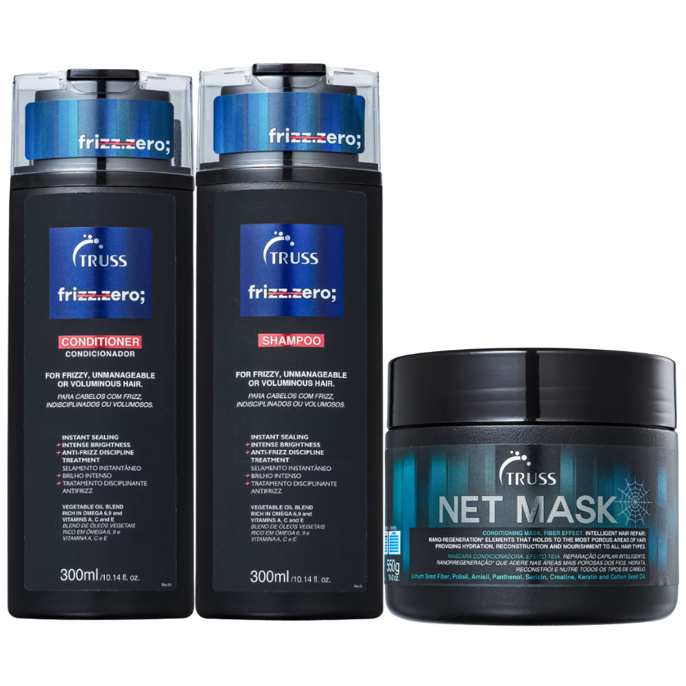 Kit Truss Shampoo e Condicionador Frizz Zero 300ml +  Mascara Net Mask 550g
