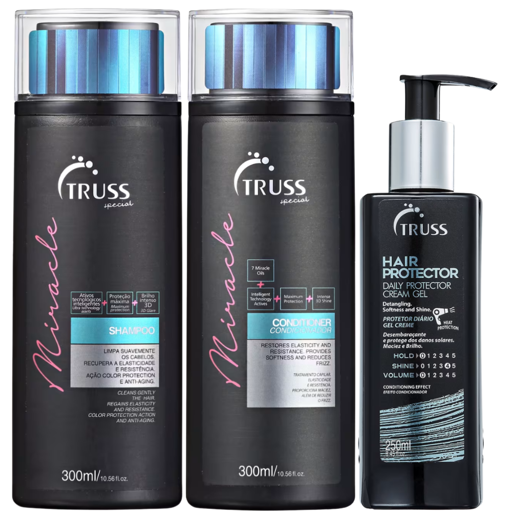 Kit Truss Shampoo e Condicionador Miracle 300ml + Finalizador Hair Protector 250ml