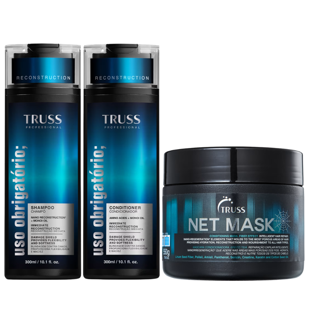Kit Truss Shampoo e Condicionador Uso Obrigatorio 300ml + Mascara Net Mask 550g