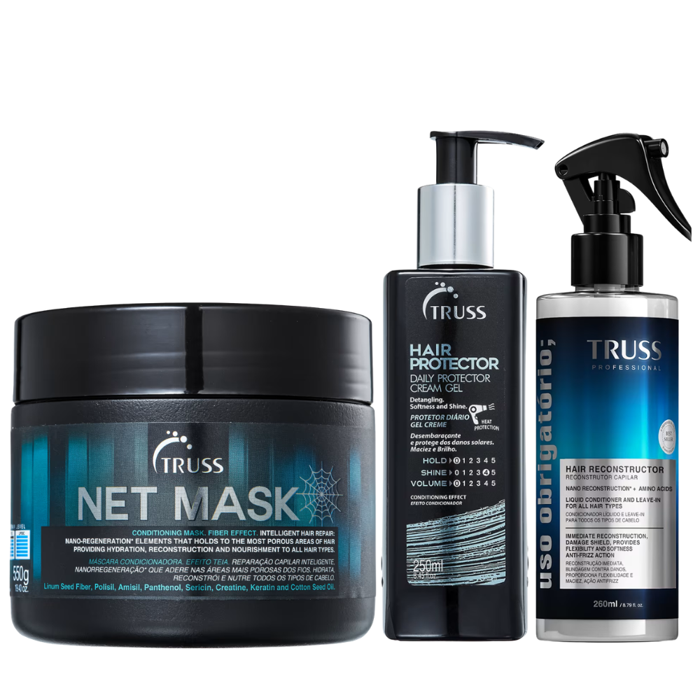 Kit Truss Spray Uso Obrigatorio 260ml + Mascara Net Mask 550g + Finalizador Hair Protector  250ml