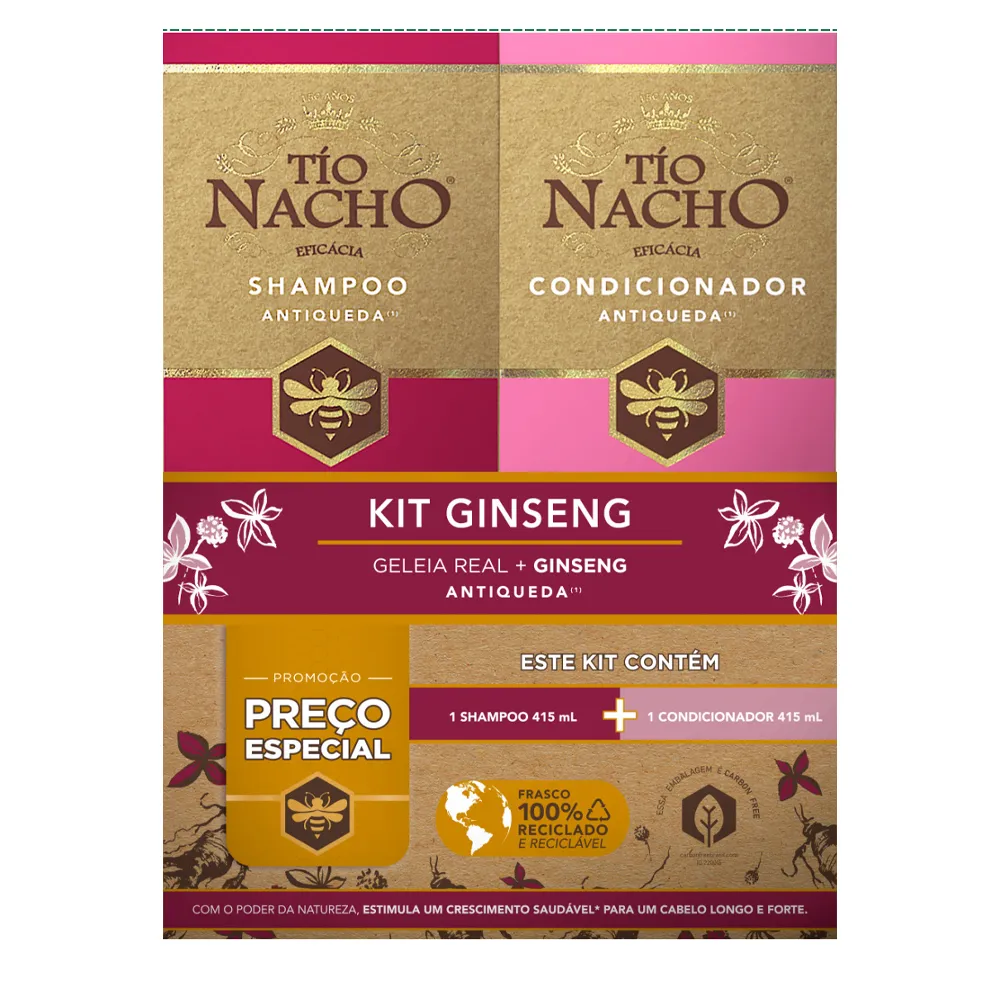 Kit Tio Nacho Ginseng Shampoo 415ml e Condicionador 415ml
